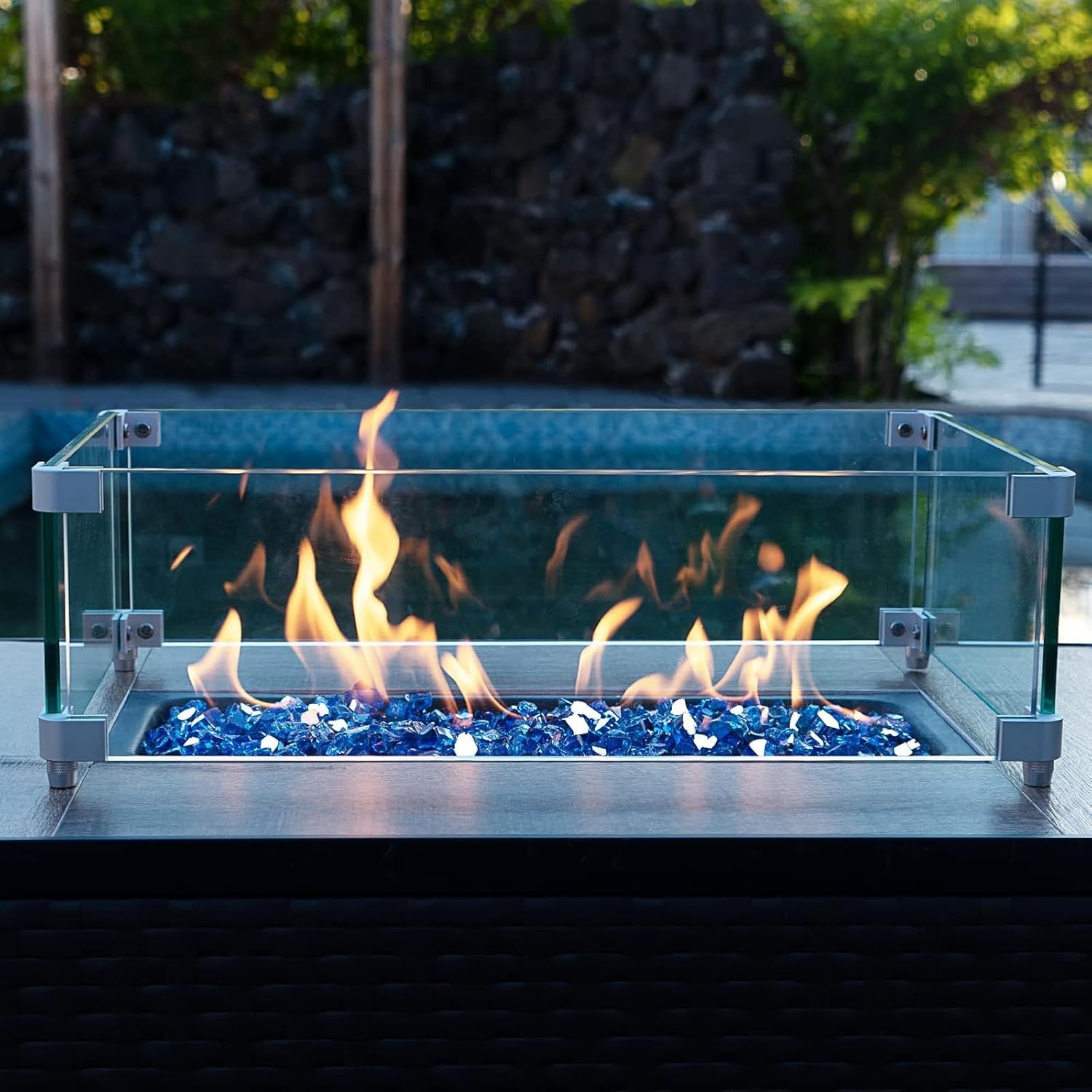 Pulovin 35 lbs Fire Glass for Propane Fire Pit, 1/2 Inch Fire Pit Glass Rocks for Gas Fireplace, Reflective Glass Rocks for Fire Pit Table, Cobalt Blue