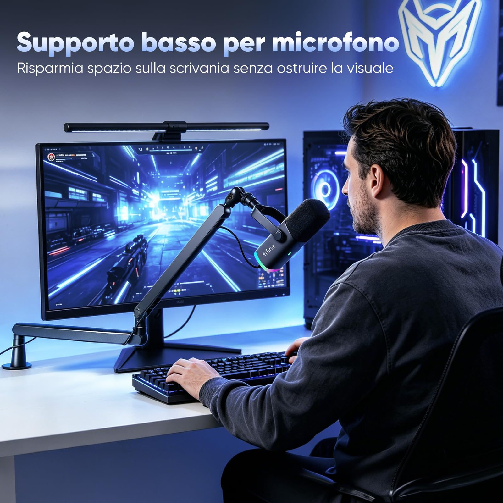 FIFINE Supporto per Microfono, Braccio Microfono con Microphone Clip e adattatore, Adattatore a Vite, Gestione dei Cavi, Supporto Microfono Regolabile Braccio, Compatibile K658 K688 AM8 A8