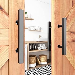 Barn Door Pull Handle, 12" Square H-Shape Barn Door Handles Double-Side, Stainless Steel, Dual Use Glass Door Wooden Door,Sliding Barn Door Shower Door, Black 2 Pack