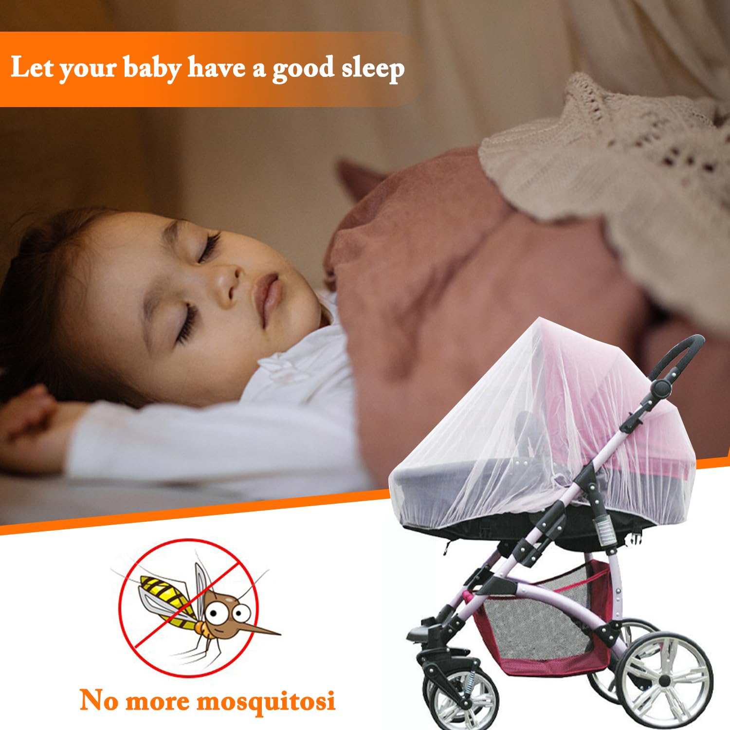 2 Pcs Baby Mosquito Net for Pushchair, Baby Infant Fly Insect Net, Baby Mosquito Net for Stroller, Universal, Washable Mosquito Net Cover, for Baby Carrycots and Travel Cribs Suitable (White) - Image 4