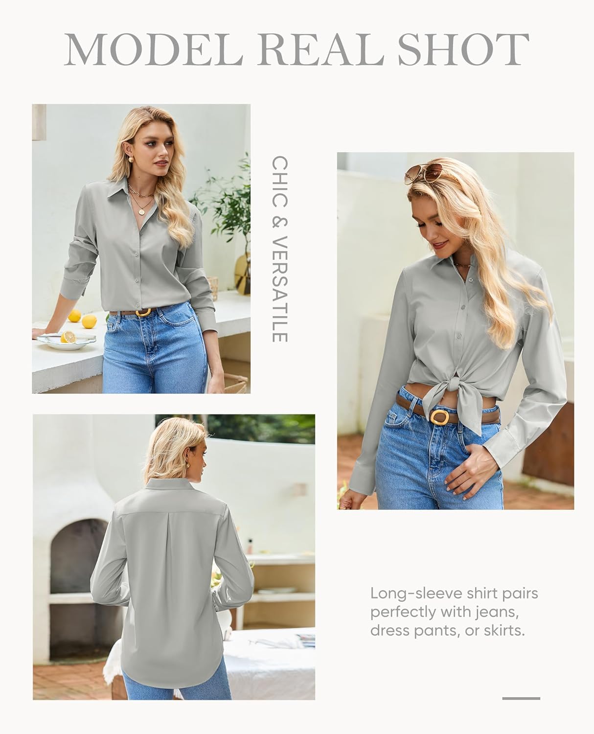 siliteelon Womens Button Down Shirt: Collared Dress Shirt Long Sleeve Cotton Button Up Shirt Work Office Blouse Top - Image 5