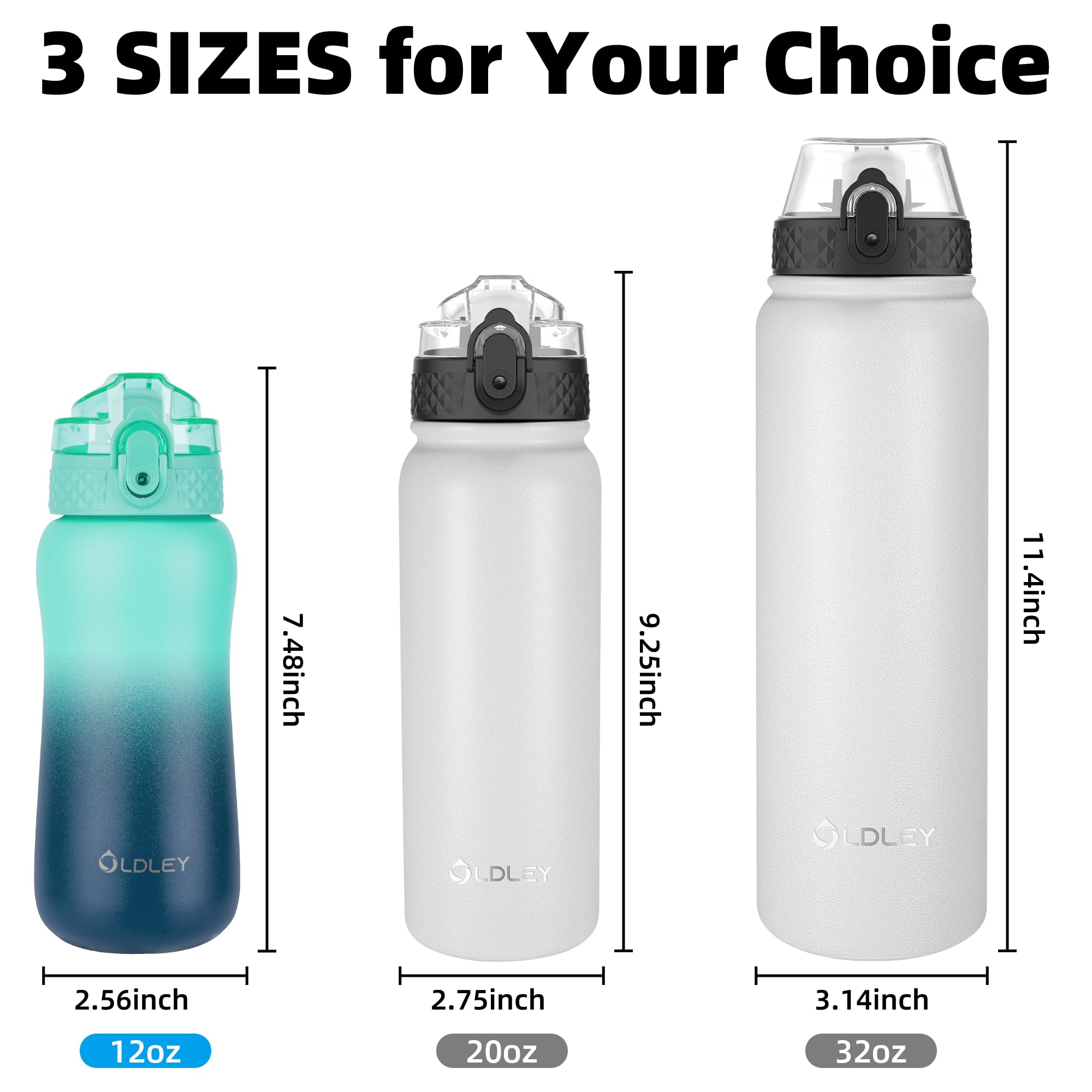Amazon.com: Oldley Insulated Water Bottle 12oz Kids Water Bottles with  Straw, Stainless Steel Water Bottle with 2 Lids,Double Wall Vacuum Bottle,  Leak-Proof Sport Bottles for School Travel, Caribbean Blue: Home & Kitchen