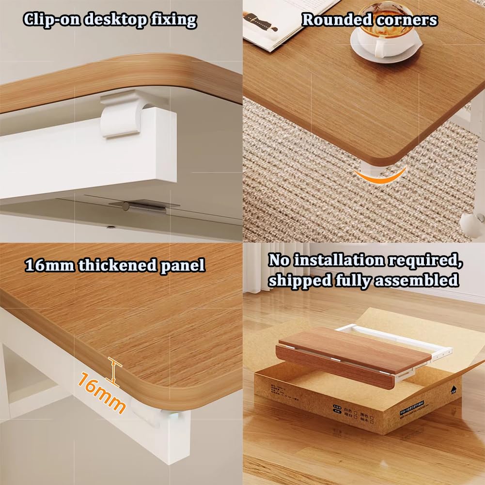 Tavolo Pieghevole A Forma Di C in Legno Massello Con Ruote Omnidirezionali A 360°, Comodino Medico Regolabile, Tavolino Accessibile in Sedia A Rotelle Per Disabili/Anziani,B is 80cm long