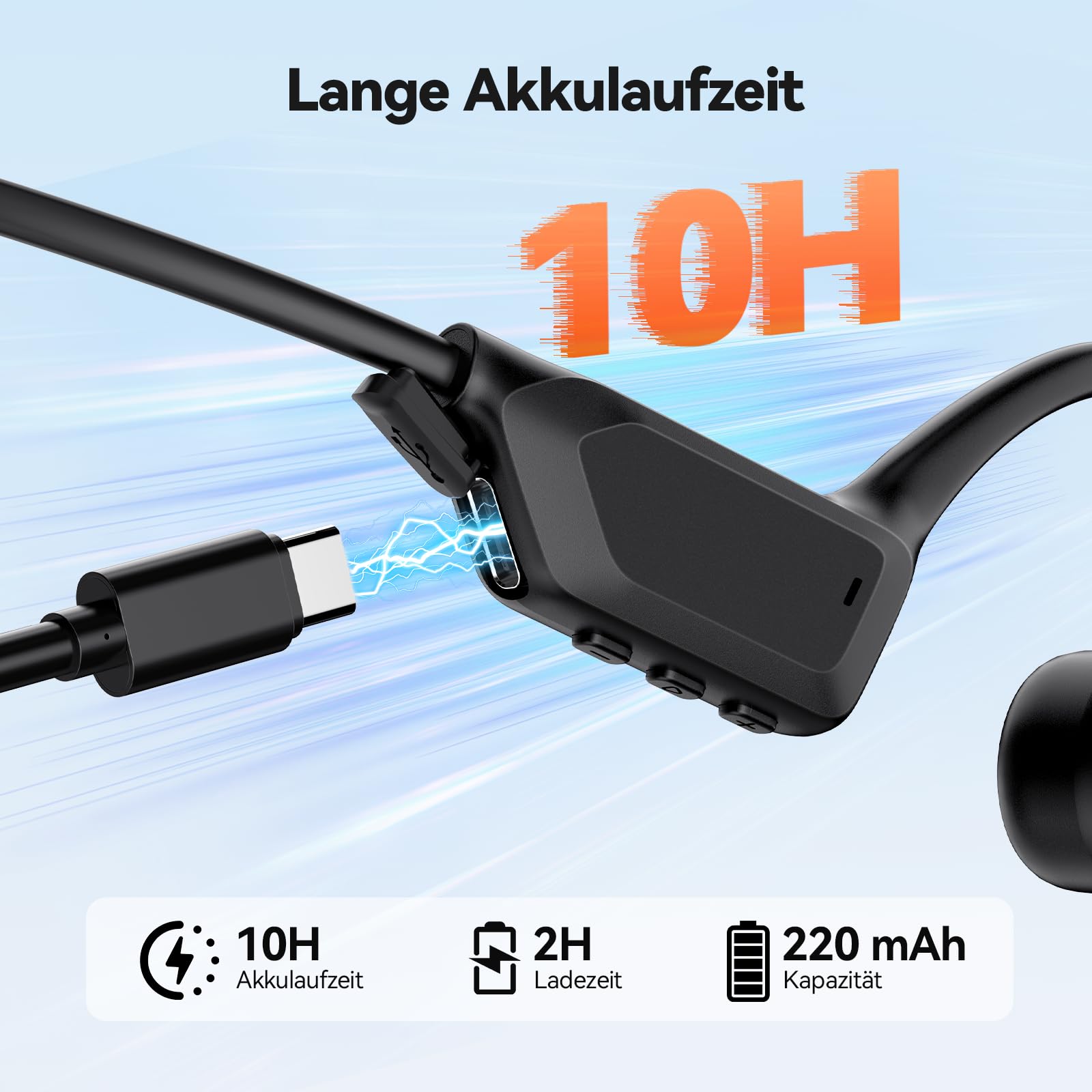 TECKNET Knochenschall Kopfhörer Bluetooth, Bone Conduction Headphones mit Mikrofon, Open Ear Sport Kopfhörer für Fahrrad Laufen, IPX5 Wasserdicht, 10H Akku, Knochenleitungskopfhörer, Schwarz