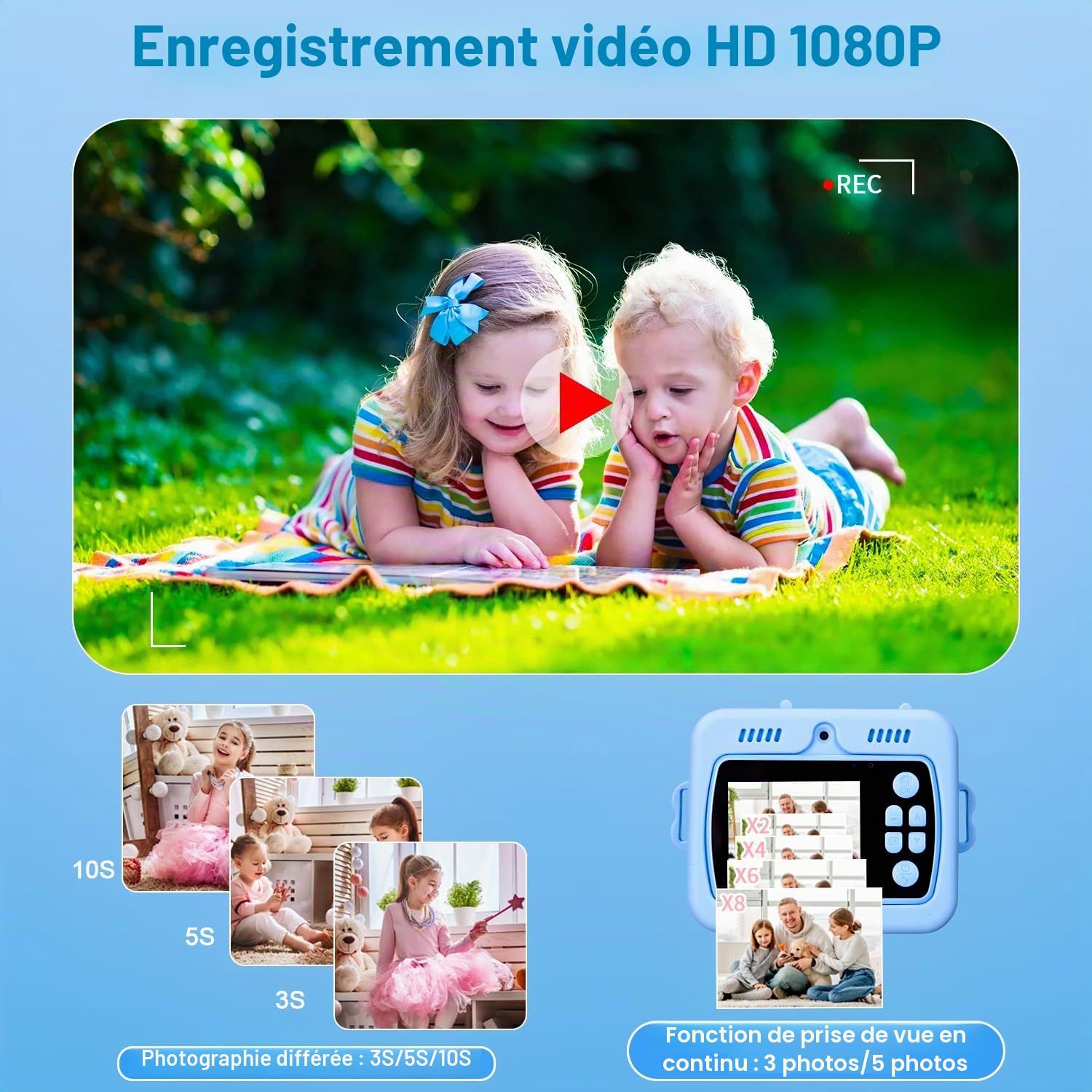 Appareil Photo Instantané Enfants, 2,4" Écran 1080P HD Vidéo Selfie Caméra Enfant, 48MP, 32GB Carte & Papier d'impression, Appareil Photo Numérique pour 3-14 Ans Filles Garçons de Noël Anniversaire