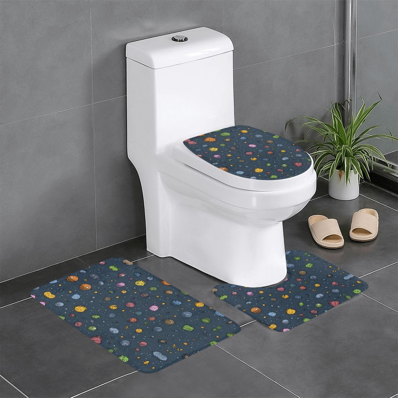 Tapis de salle de bain lavable Cartoon Universe lot de 3 tapis imprimés 61x40,6 cm antidérapants