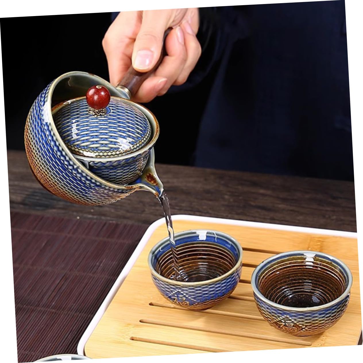iplusmile Juego de Té y Tazas de Cerámica Tetera Giratoria de Viaje Diseño Portátil y Elegante para Aficionados al Té y Regalos Obsequios
