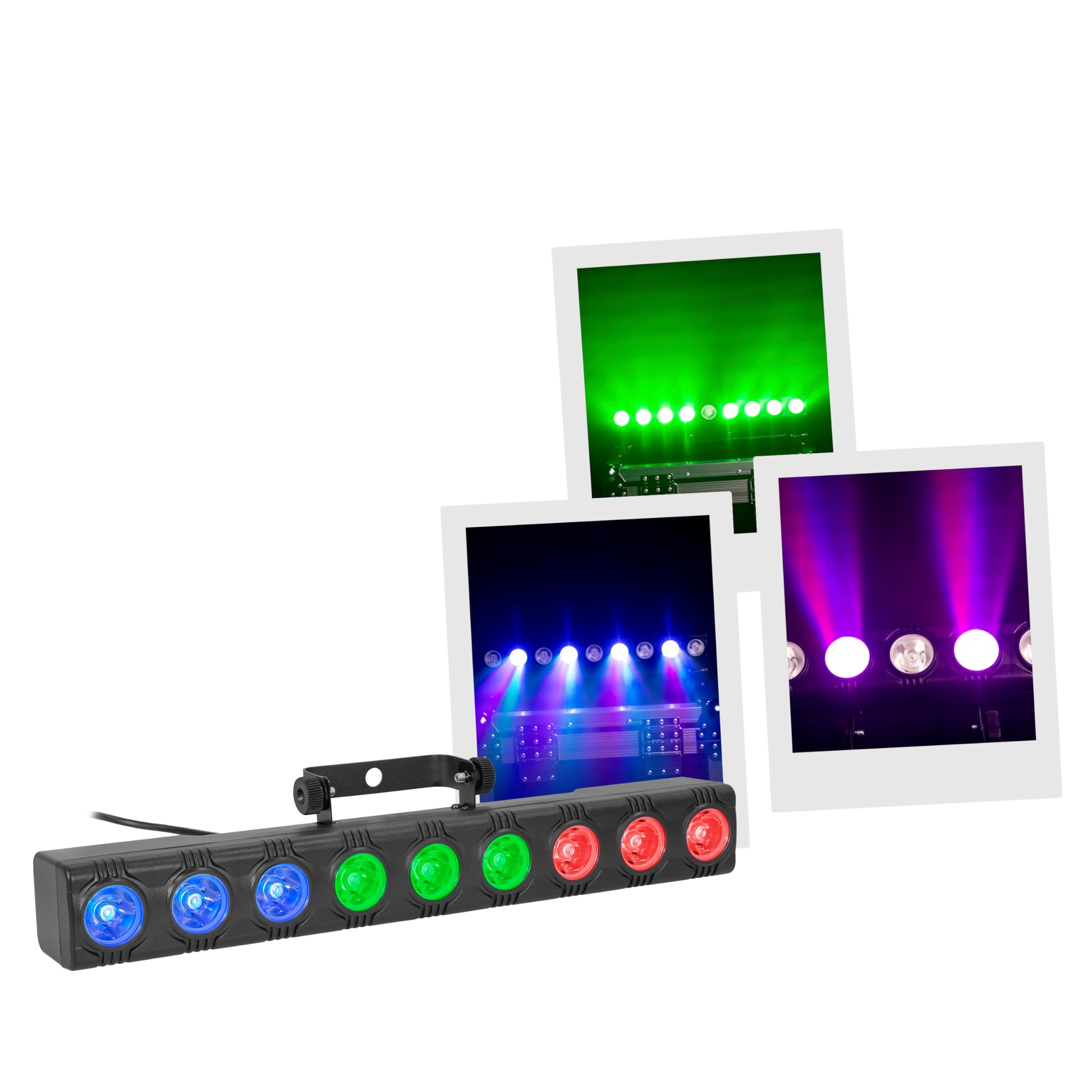 BoomToneDJ ColorBar 9x3W RGB – Barre LED RGB 9x3W avec contrôle DMX, télécommande IR, Effets stroboscopiques et LED Individuelles – Idéale pour DJ, scènes, événements et installations Fixes