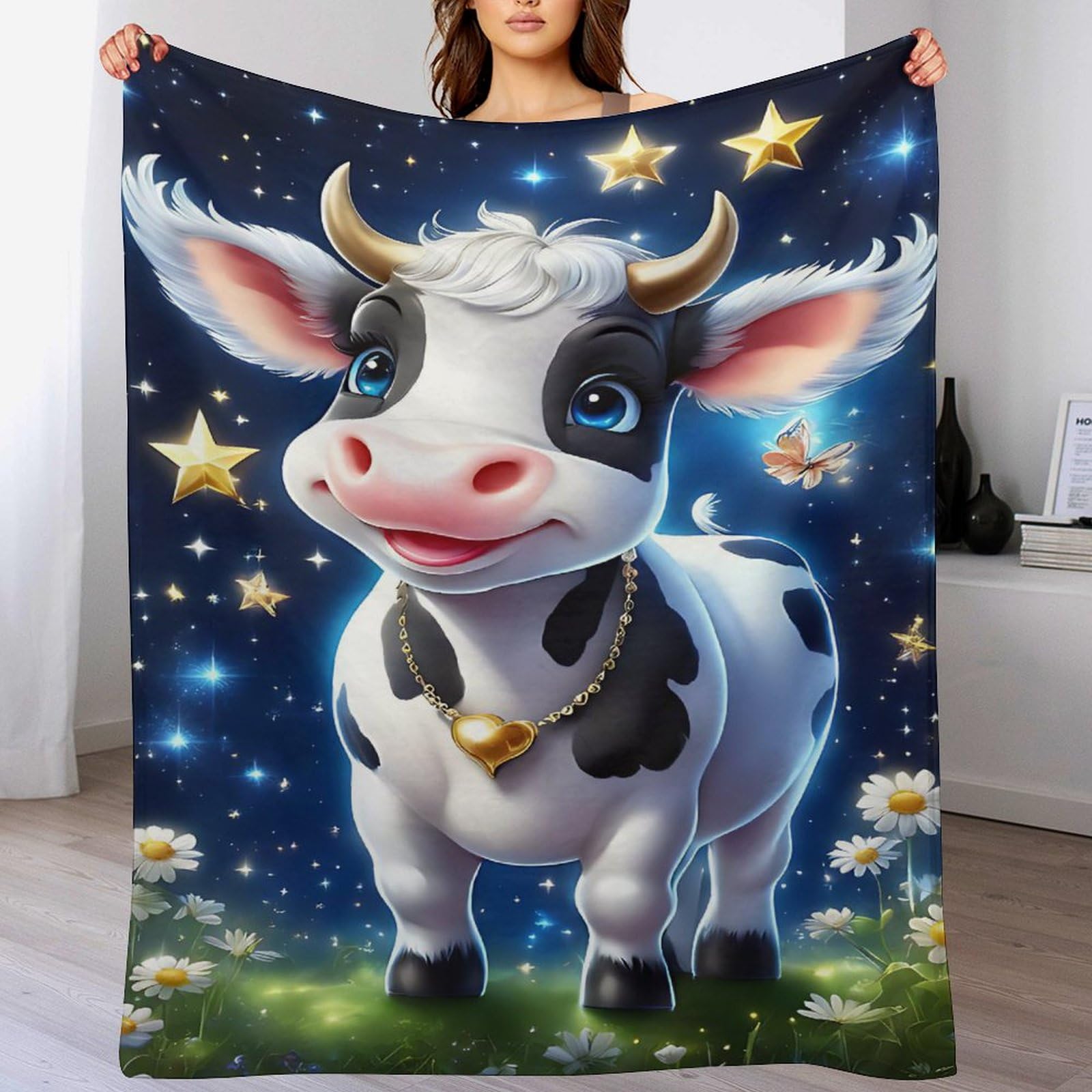 Plaid couverture en flanelle super douce chaude toutes saisons motif vache