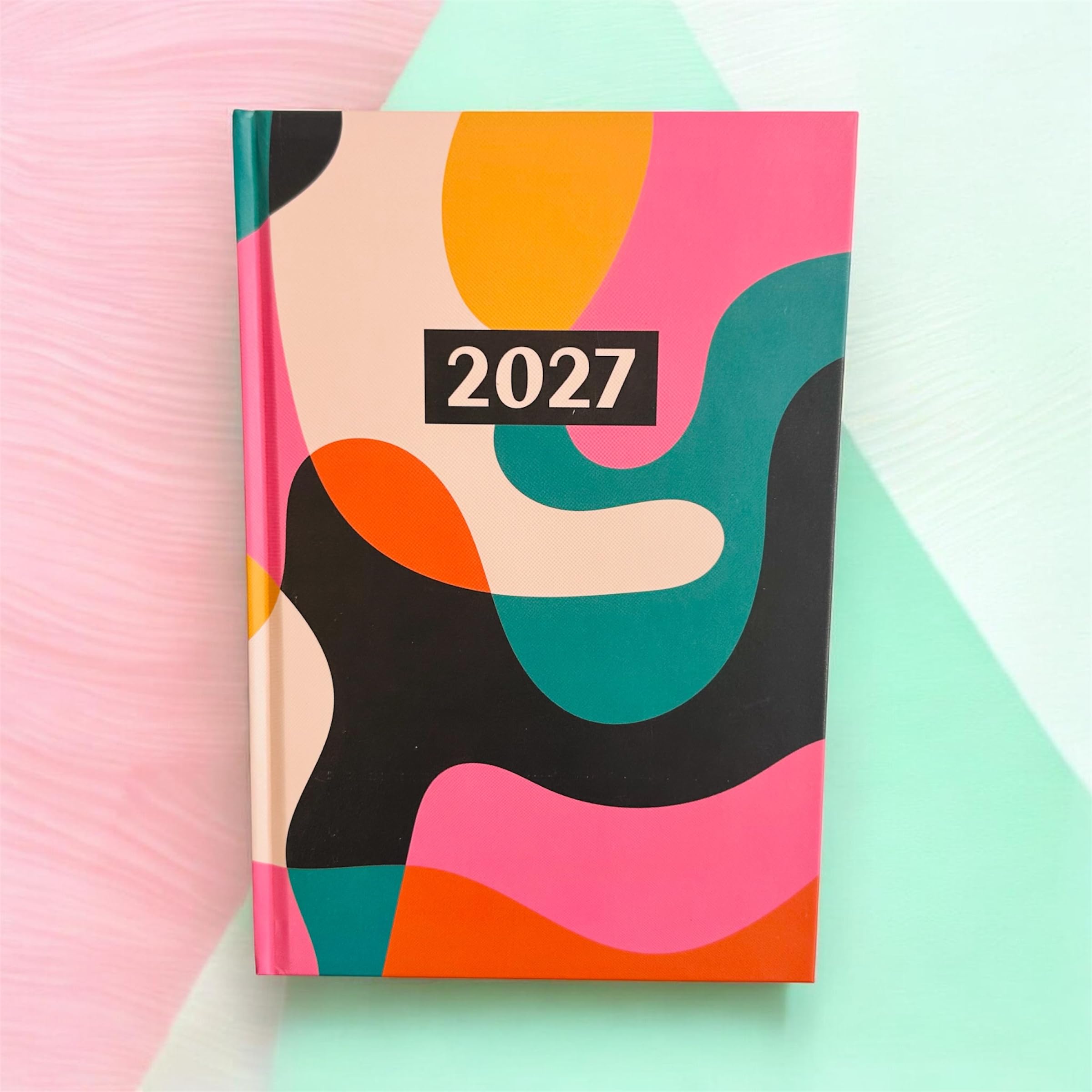 2027 A5 Week to View Diary, Assorted Floral Designs, Hardback Cover, Ribbon Marker, Full Year Planner, Organiser for Business, Office, Home, Travel (Geometric)