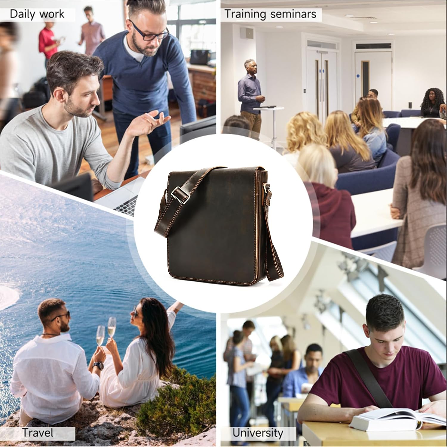 Mens Genuine Leather Messenger Bag Vintage Man Shoulder Crossbody Bags Stachel Purse for Working Handbags