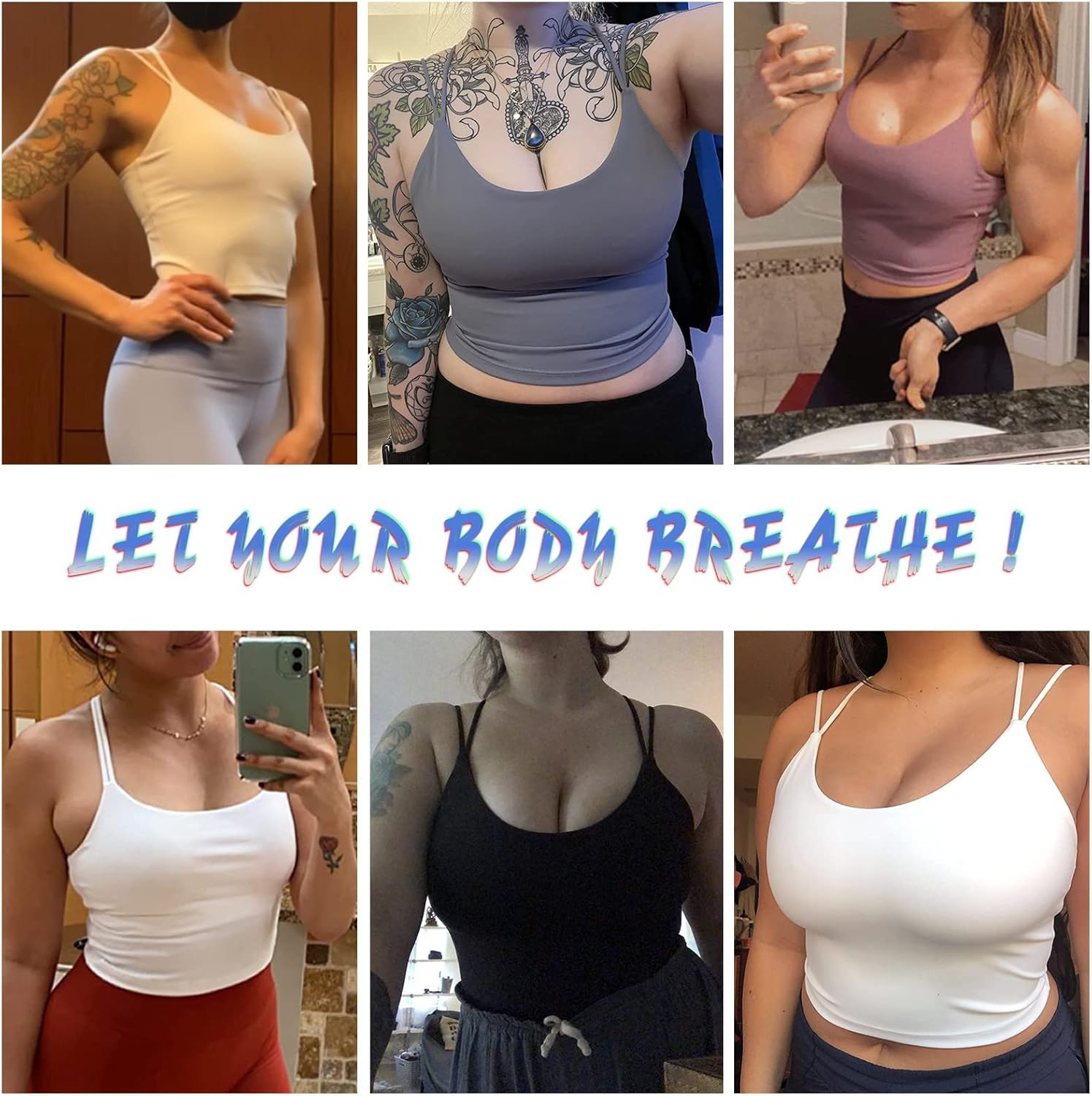 WOYYHO Women's Longline Sports Bra Padded Strappy Yoga Bra Fitness Running Workout Crop Tank Top（2pack） - Image 4