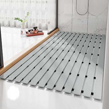 Bathtub mat Non Slip Shower mat, Bathtub Mat with Drain Holes,Bathtub Shower mats for Inside Shower,Easy to wash Cut and Store 24X48, Grey