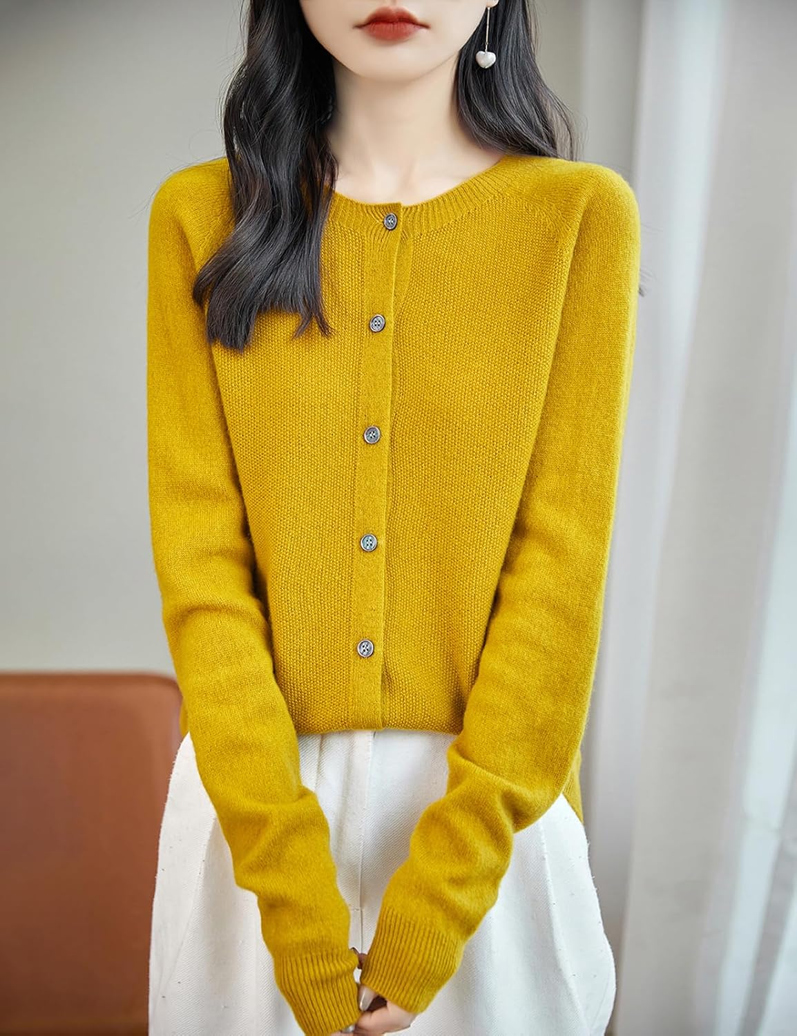 Chanyarn Women's Crewneck 100% Merino Wool Sweater 2025 Spring Fall Solid Long Sleeve Seamless Knitted Cardigan Sweater - Image 3