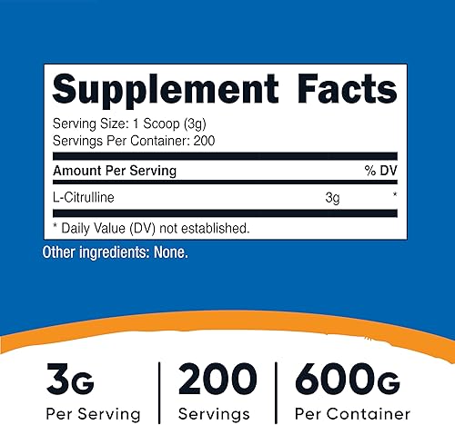 Miniatura 2 de Nutricost L-citrulina pura (base) en polvo (21.16 oz)