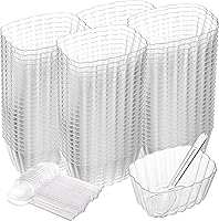 Vista 3 de DEAYOU Paquete de 100 tazas de postre de 5 onzas con cucharas, taza pequeña de mousse de plástico, taza de postre de parfait desechable