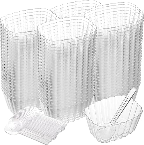 Miniatura 3 de DEAYOU Paquete de 100 tazas de postre de 5 onzas con cucharas, taza pequeña de mousse de plástico, taza de postre de parfait desechable