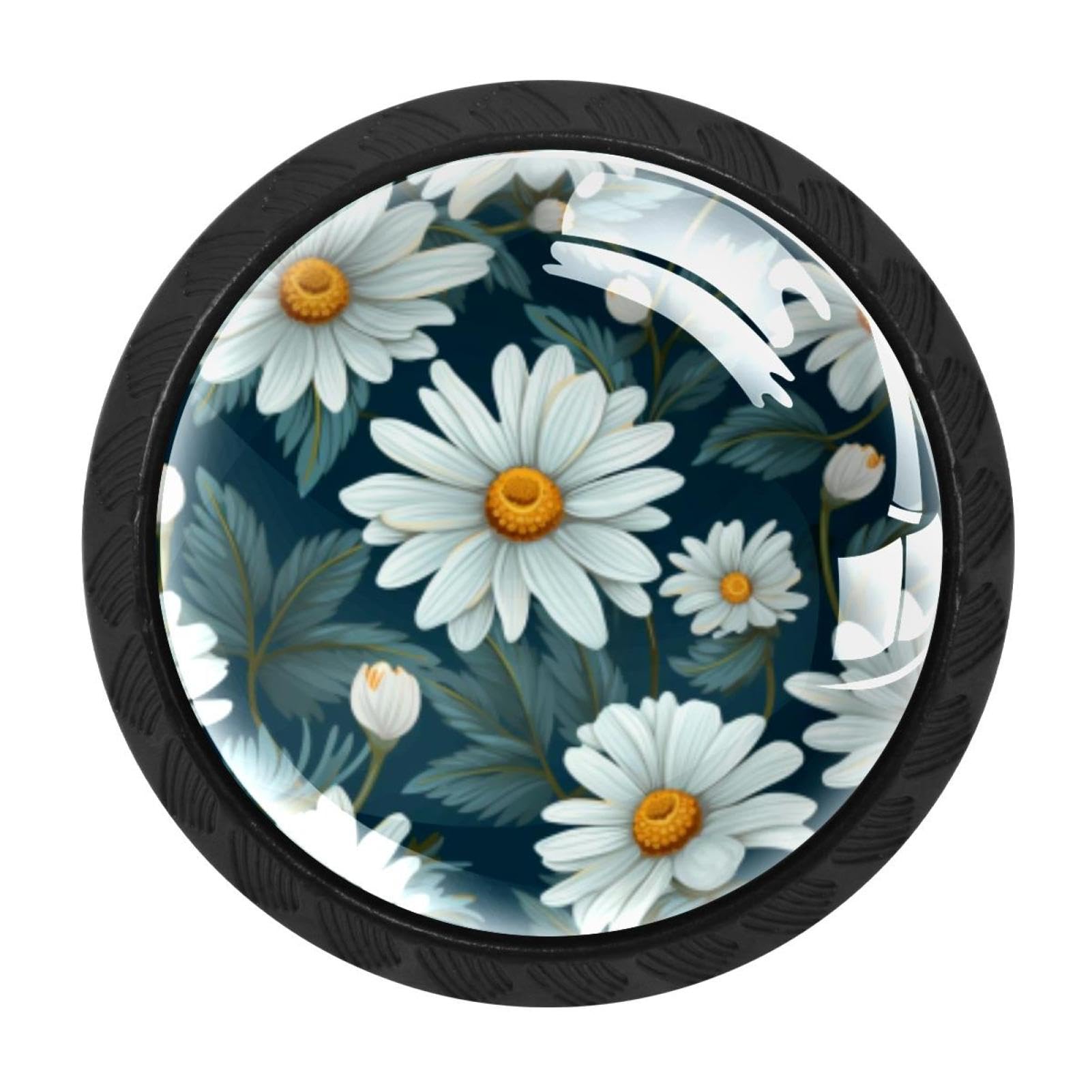 CHENZZZZ 4 Pieces Daisy Drawer Knobs, 35mm Black Kitchen Cabinet Knobs, Drawer Pulls and Knobs, Glass Cabinet Hardware Single Hole Knob for Cabinets and Drawers Round