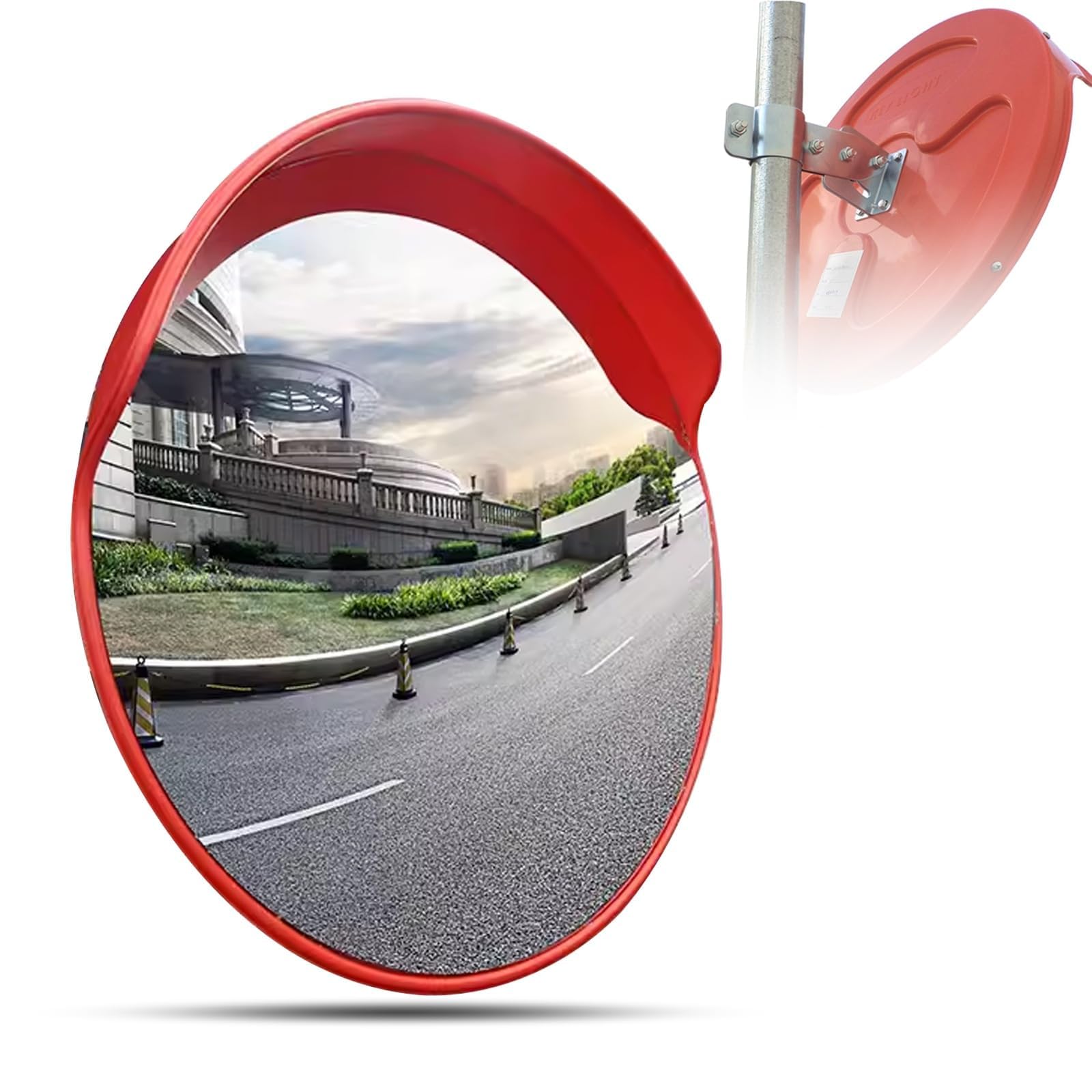 Specchio di sicurezza stradale convesso, Specchio di sicurezza convesso visibile grandangolare da 60 cm, Staffa per montaggio a parete regolabile, Specchio per vialetto per garage, traffico, vialetto