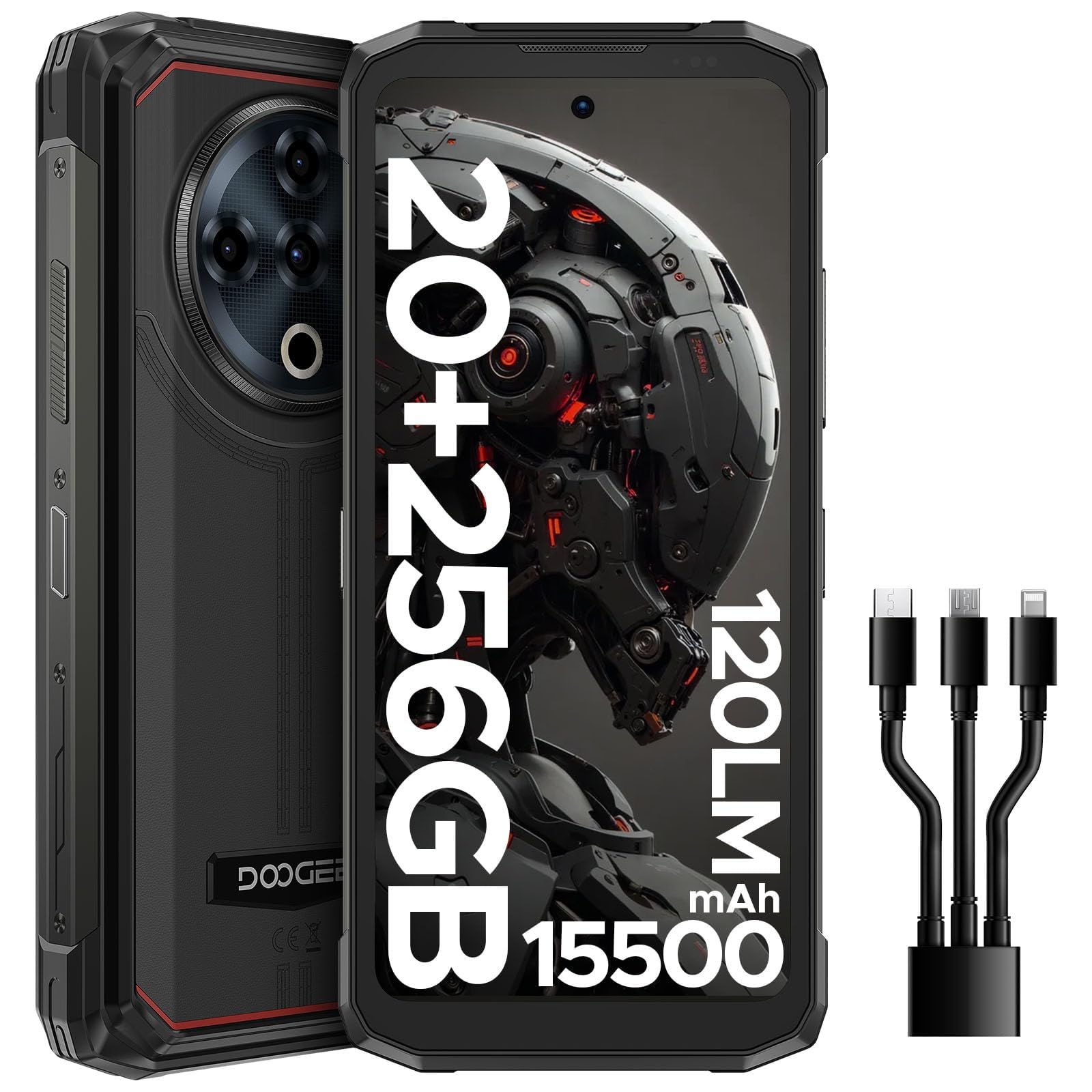 DOOGEE Fire 6 Power Rugged Smartphone, 20+256GB/2TB TF,15500mAh/18W, 6.56" 90Hz, Octa Core Telefono indistruttibile,50MP+8MP Fotocamera, BT5.0, 4G Dual Sim/NFC/Fingerprint/Face ID/OTG/GPS,Nero