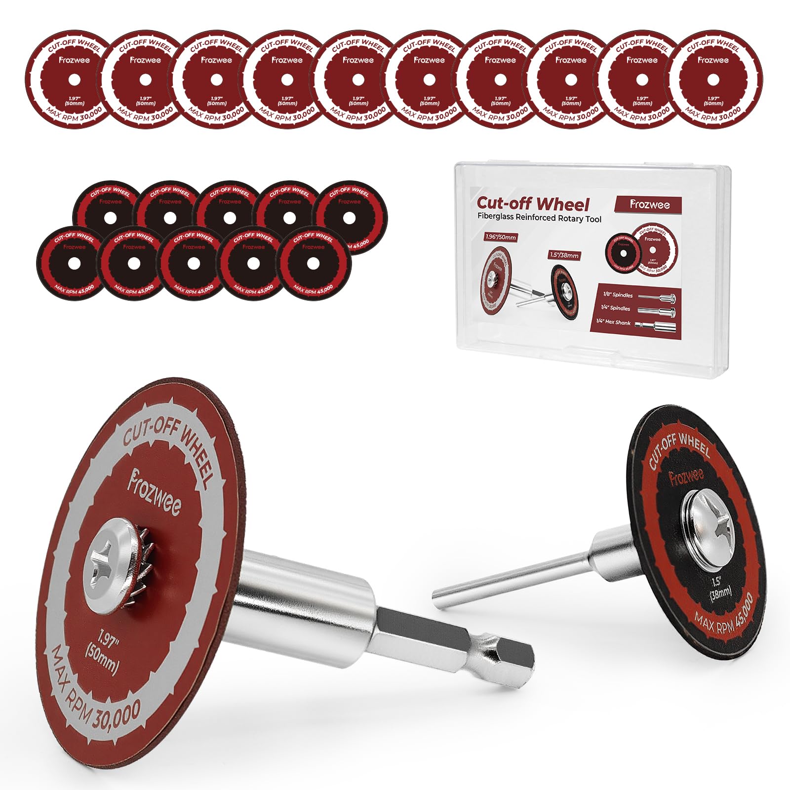 Prozwee 20PCS（10 * 1.5"+10 * 1.97"） Cut Off Wheels with 3PCS Shank(1/4" Hex Shank+1/4" Mandrel+1/8" Mandrel),Fiberglass Reinforced Rotary Tool Cutting