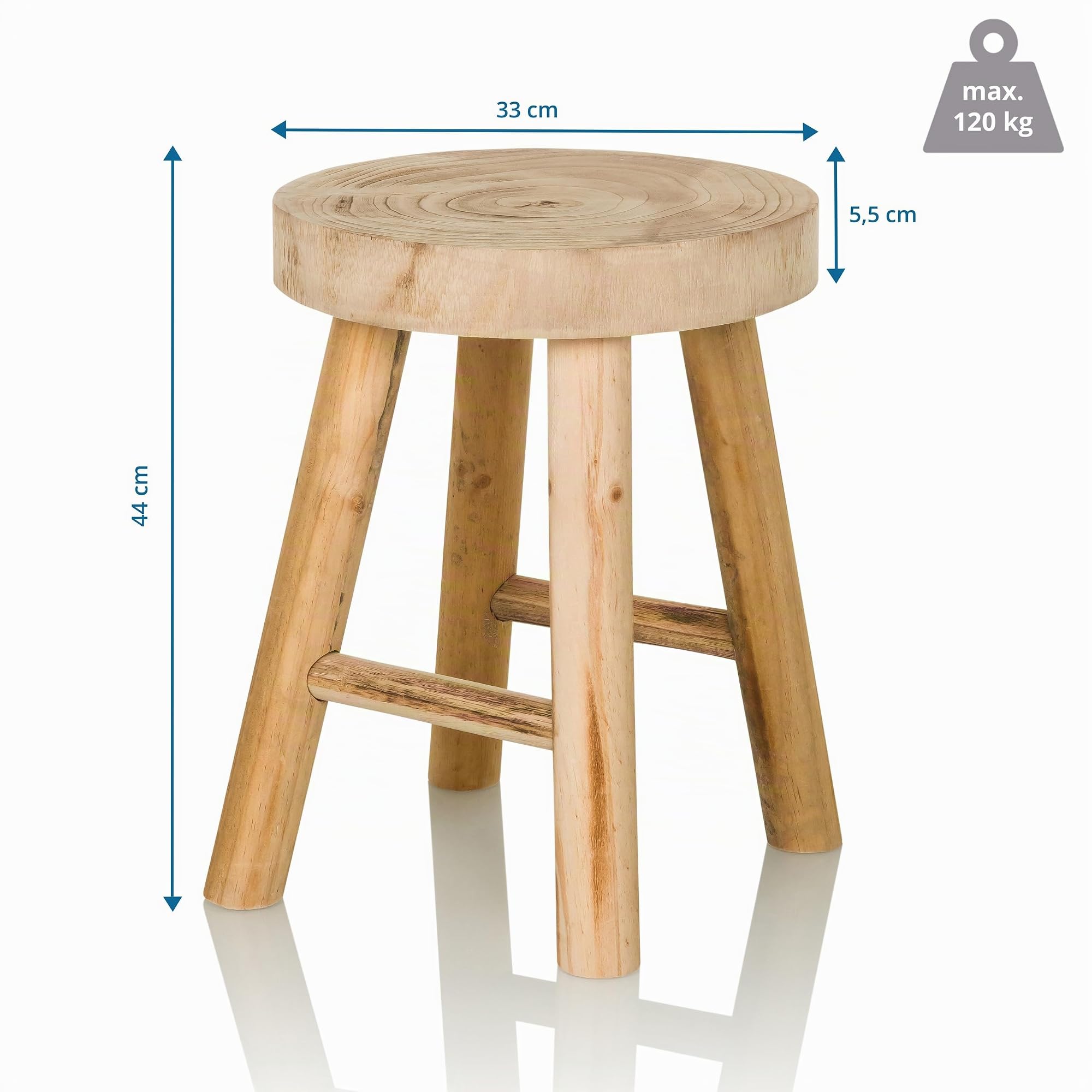 Tabouret en bois massif RUSTIKO W Tabouret en bois solide au look Skandi Tabouret à fleurs en bois de Paulownia