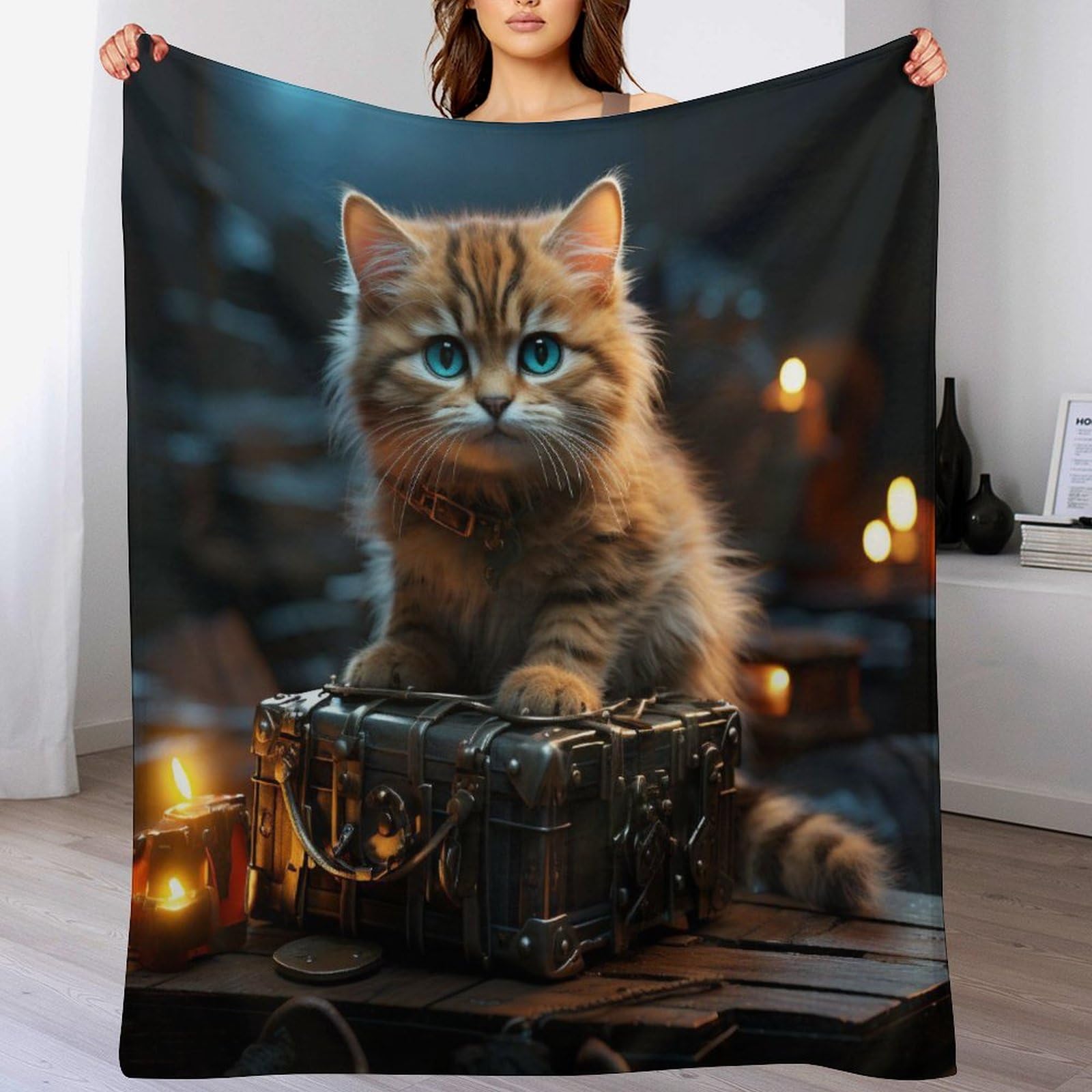 Couverture chat en flannel très doux pour vos moments de sieste sur le canapé