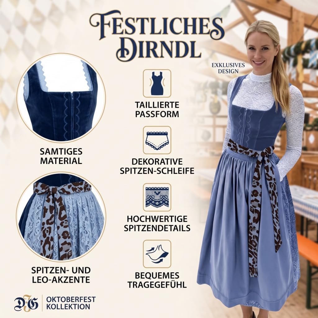 Dirndl Damen Midi Trachtenkleid aus Samt Oktoberfest Dirndlkleid mit Schürze Bayerisches Volksfest Dirndl Kleid Elegant Samtdirndl Große Größen Hoher Taille Trachtenkleid Festliche Trachtenmode