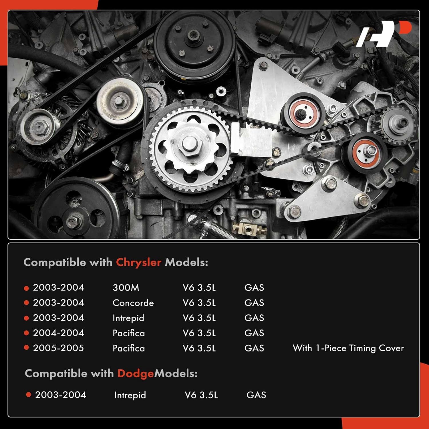 A-Premium Engine Timing Belt Kit with Water Pump Compatible with Chrysler 300M 2003-2004, Pacifica 2004-2005, Concorde 2003-2004, Intrepid 2003-2004 & Dodge Intrepid 2003-2004 - 3.5L