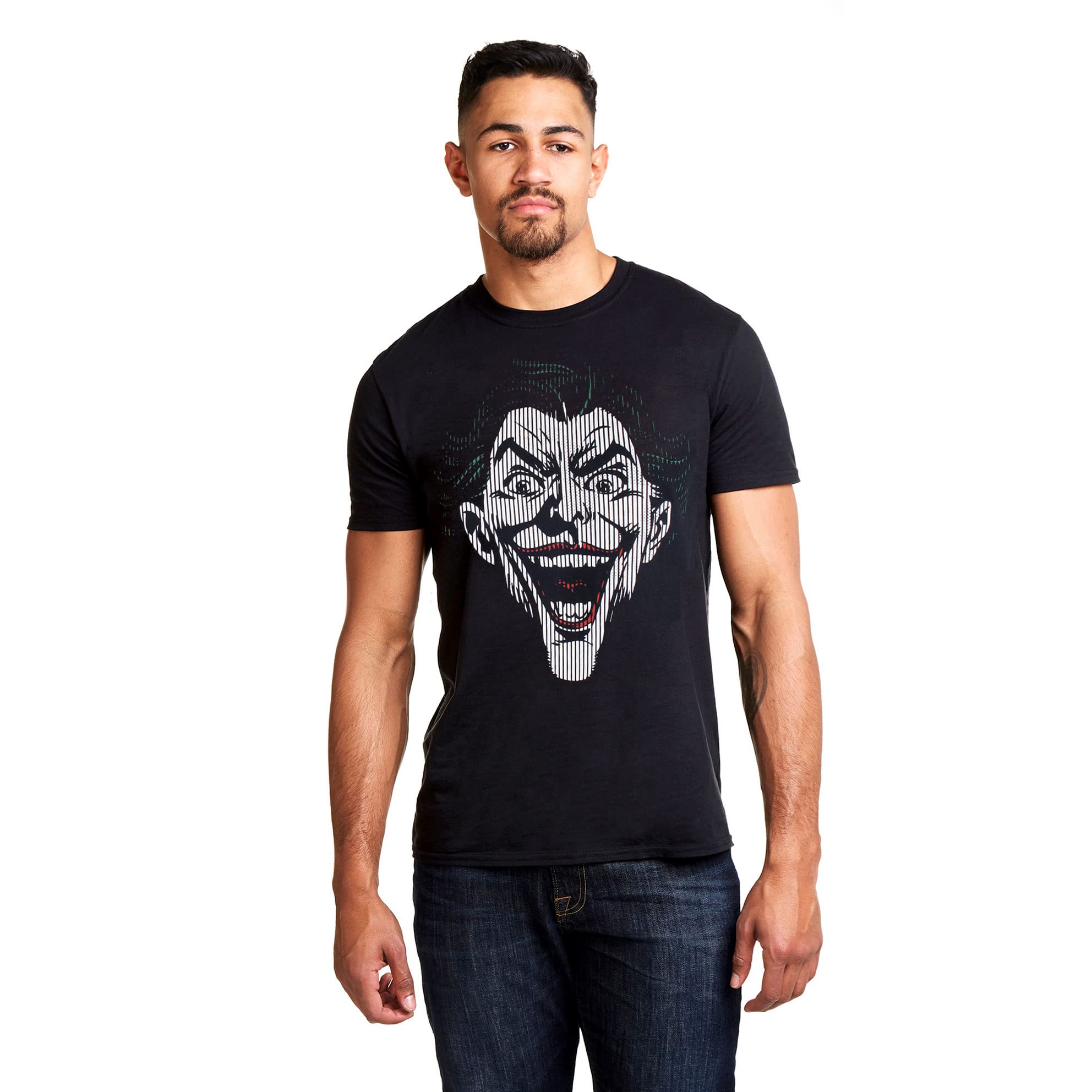 DC Comics Men's Joker Lines T Shirt, Black (Black Blk), XL UK