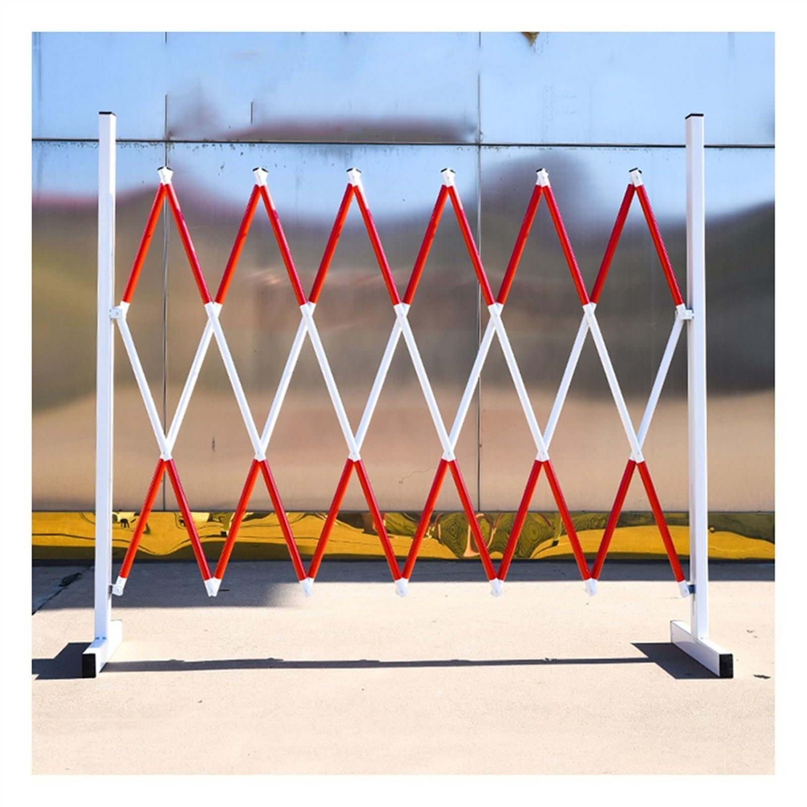 Barriera mobile espandibile, 1,2 x 4 m, regolabile, pieghevole, rosso e bianco, barriera stradale portatile, per eventi all'aperto, garage su strada, eventi e sicurezza edilizia