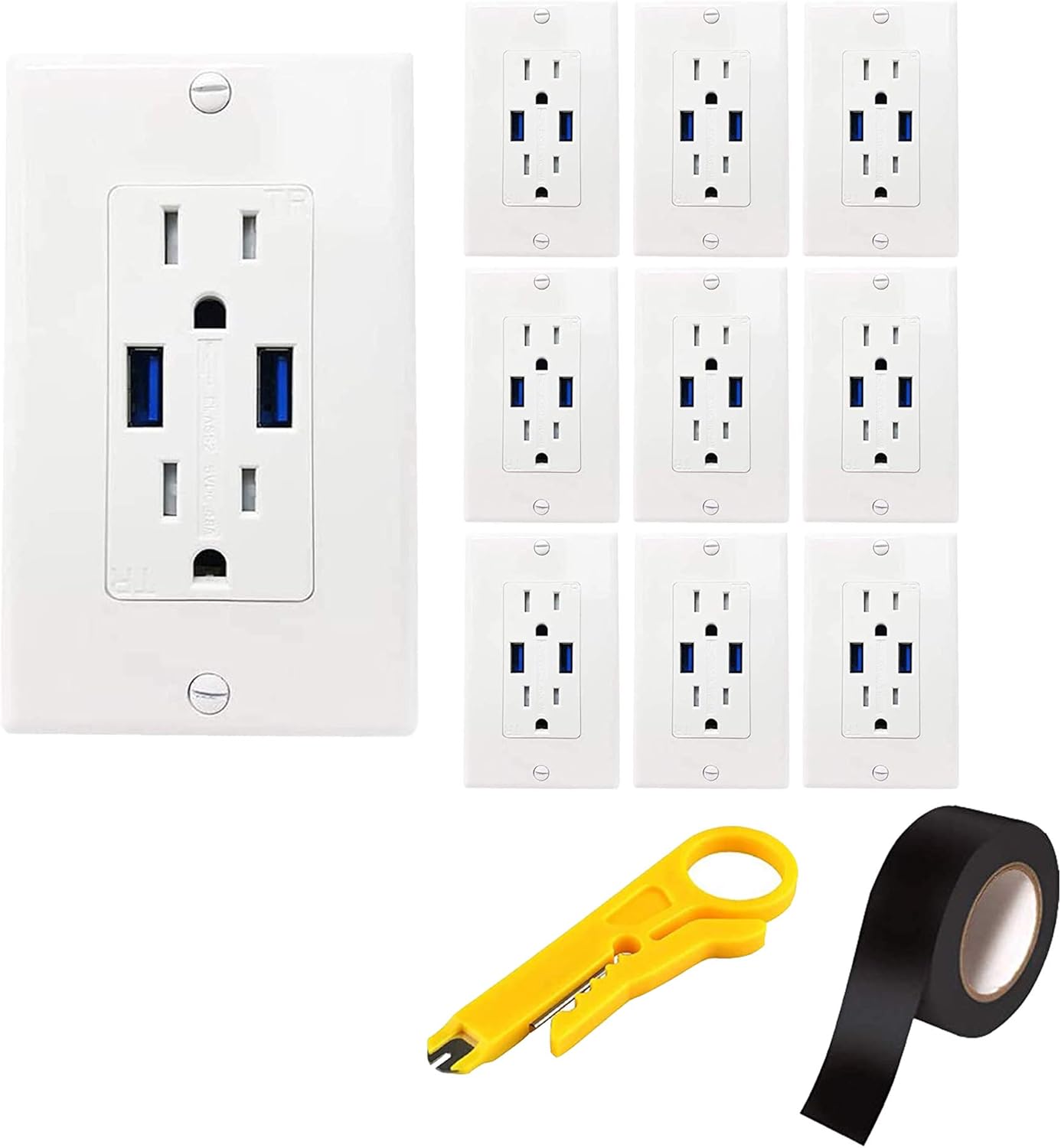 Best Deal Cheap 🛒 Teklectric - 5.0A Ultra High Speed Dual USB Charger Outlet - 15A Tamper Resistant Receptacle UL Approved - Wall Plate and Screws Included (10 Pack)
