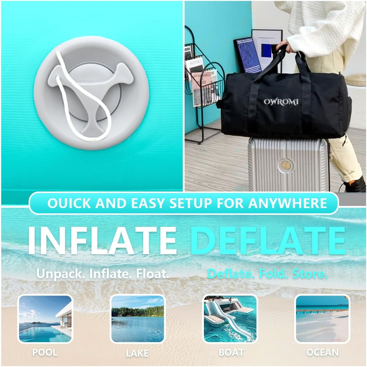 Inflatable Dock Floating Platform, 8FT Inflatable Water Hammock Floating Deck 10FT Round Floating Ring for Adults Tanning Pool Lounger Platform Mat for Beach Lake Party Dock Boat
