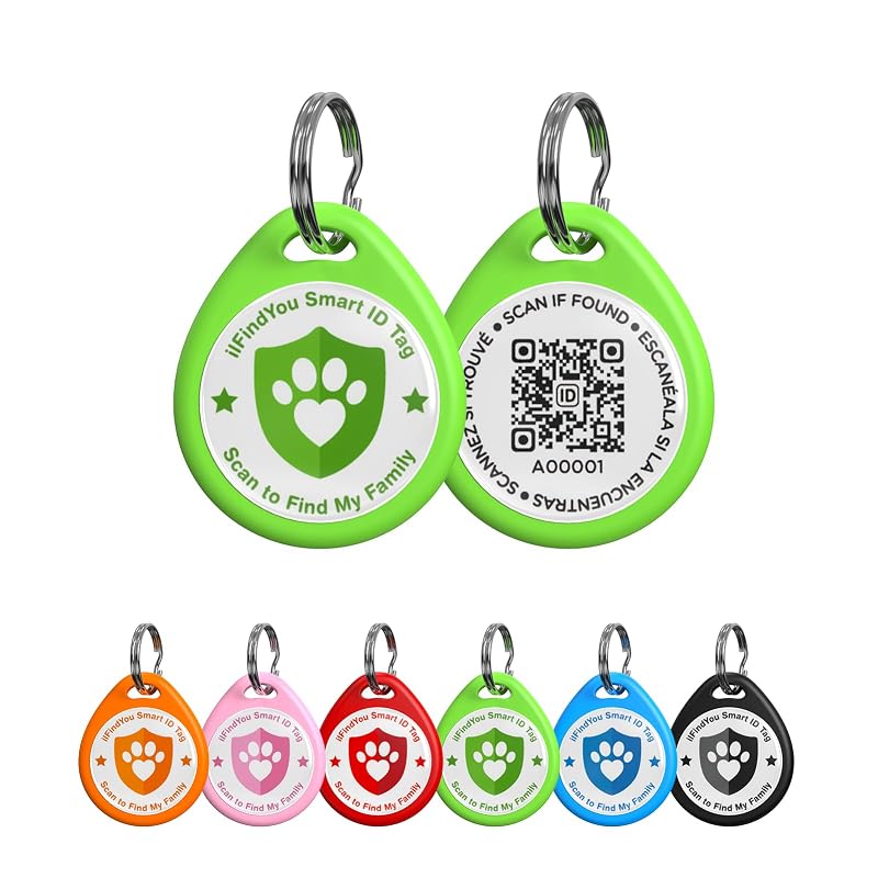 Plaquinha de Identificação para Gatos com QR Code, Epóxi e ABS ILFINDYOU Verde Pequena, Pacote com 1