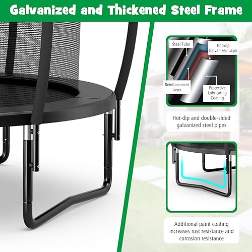 Miniatura 6 de GYMAX Trampolín recreativo aprobado por ASTM de 8 pies 10 pies 12 pies con recinto escalera y marco de acero galvanizado trampolín resistente