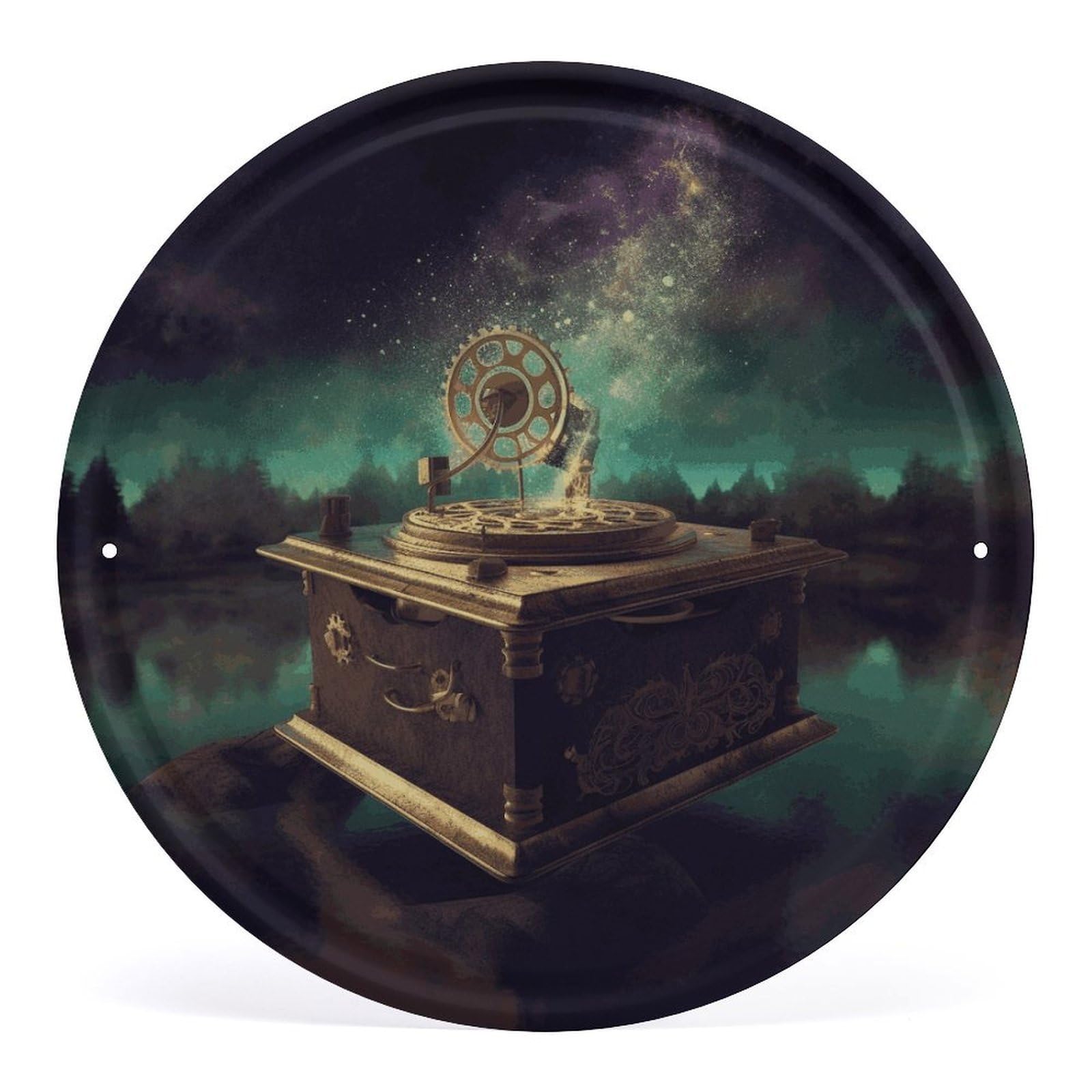 Fodpand Style Dream Music Box Round Wall Art Hanging Decorations, Wall Decor Modern Minimalist Artwork, Tin Sign Hanging Picture For Living Room, Bedroom, Office, Hallway, 11.8X11.8 Inch
