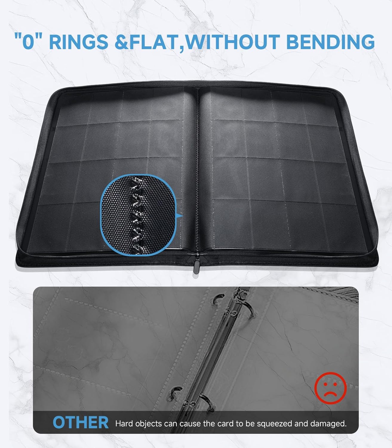 16-Pocket Trading Card Binder Holds 1024 Cards - Premium PU Leather Album, Ringless Side LoadingTrading Card Album,Sturdy 3x4" Card Holder for MTG, TCG, YuGiOh, Game Cards & Sports Cards (Black)