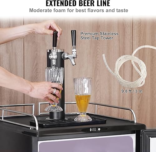 Miniatura 5 de Kegerator de cerveza, dispensador de cerveza de barril de doble grifo, refrigerador de barril de tamaño completo con estantes, cilindro de CO2,