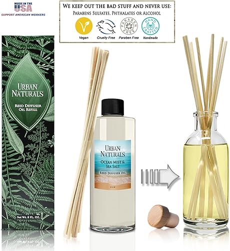 Miniatura 7 de Urban Naturals Reed Diffuser Oil Refill Ocean Mist Sea Salt with Salt Spray, Violet Leaf, Sea Grass, Driftwood 8 oz + Free Reed Sticks, Made in The