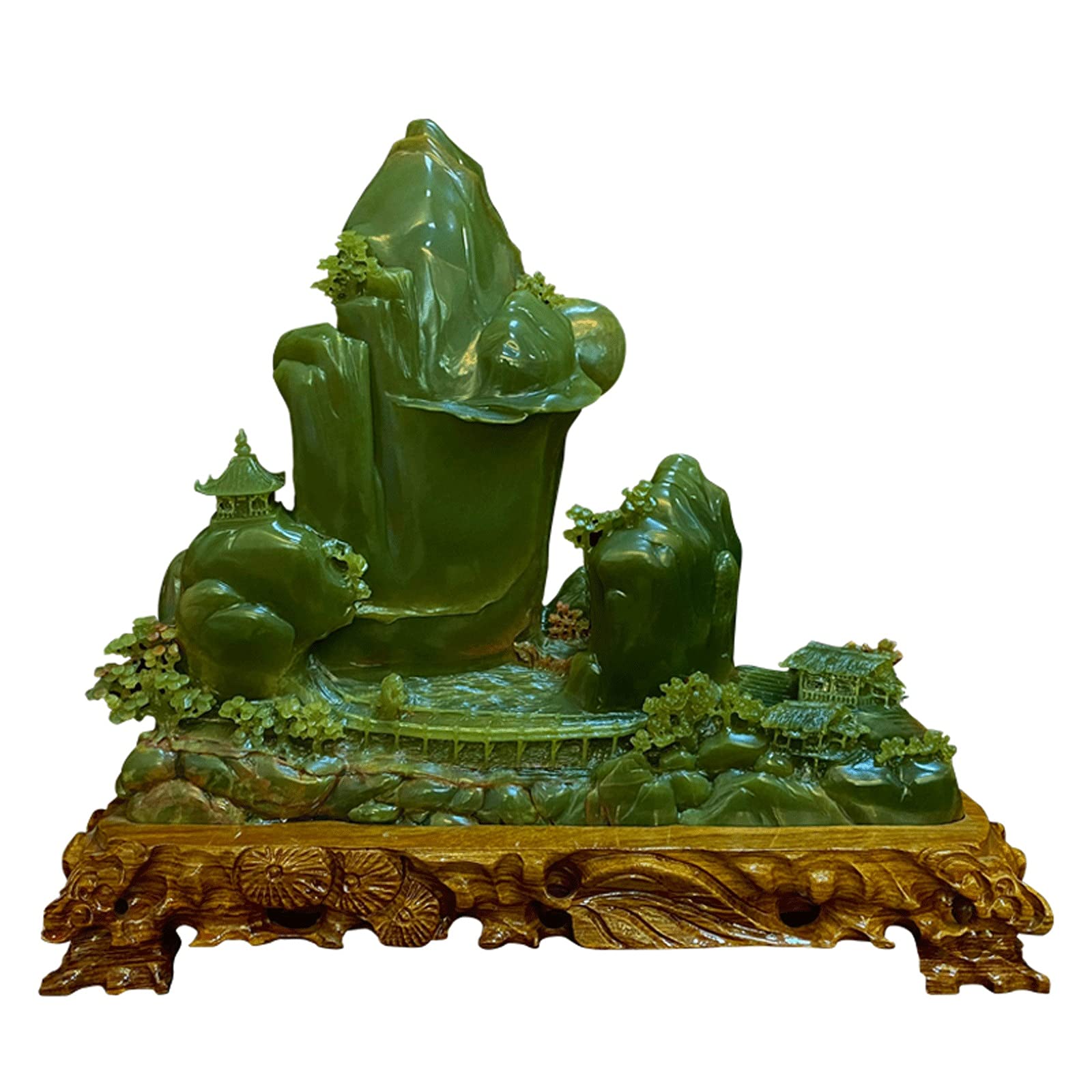 Escultura Decoración Adornos Estatua de Piedra Feng Shui Bonsai Piedra Jade Decoración Hogar y Oficina Escultura Adorno Hecho Estatua Verde Decoración Good