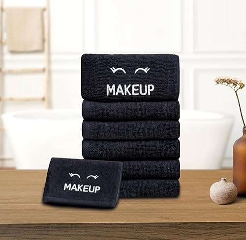 Vista 20 de White Classic Bleach Safe - Toallitas de maquillaje negras para limpieza facial, paquete de 6, toallas de maquillaje negras de algodón de lujo súper