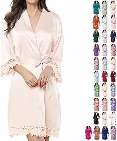 Roupão de banho de renda de seda quimono feminino de cetim sedoso roupão de dama de honra para casamento vestido de noiva