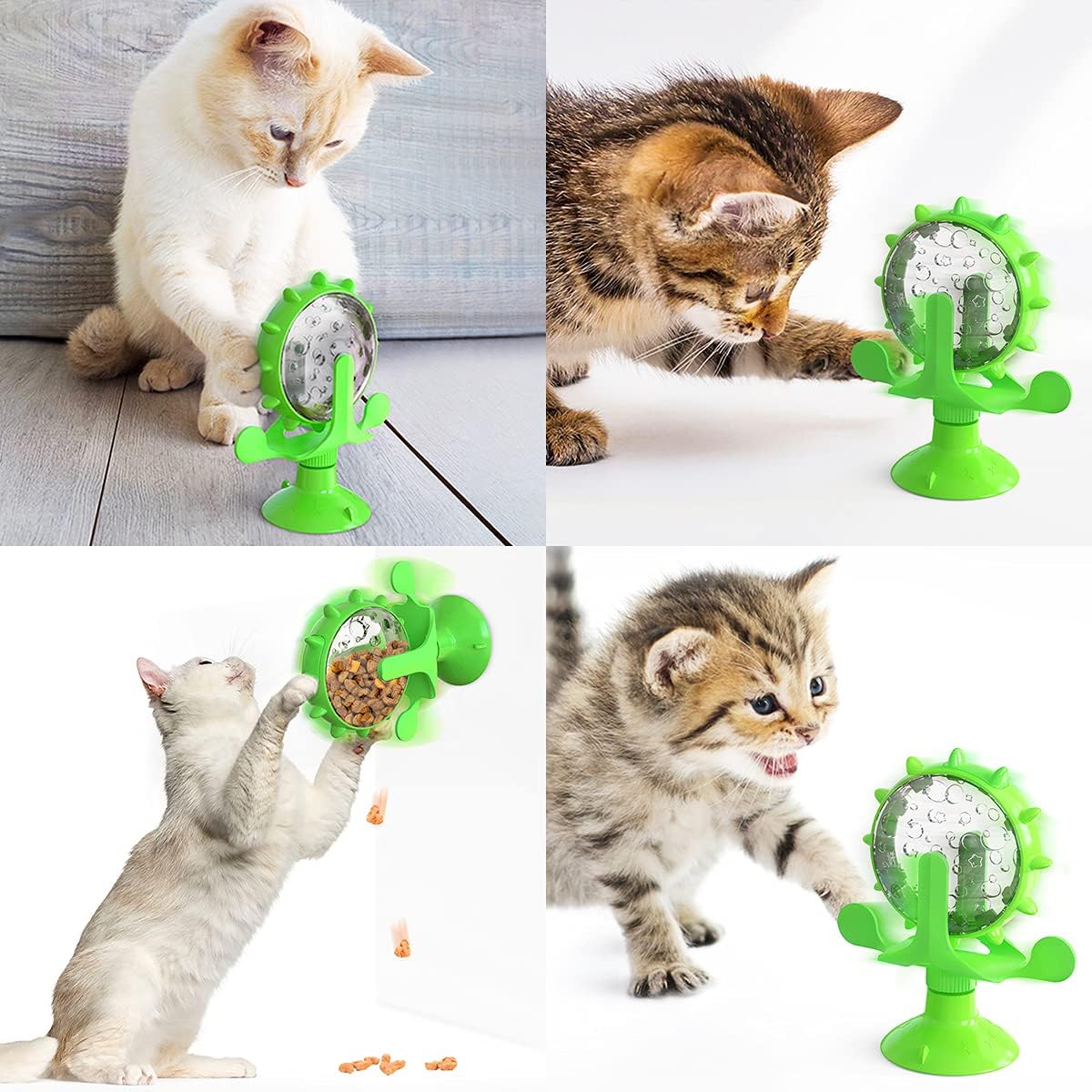 Interactive Cat Toy,Funny Cat Leaking Toy, Pet Puzzle Feeder, Rotating Pet Snack Distribution Toy with a Powerful Sucker and Bell