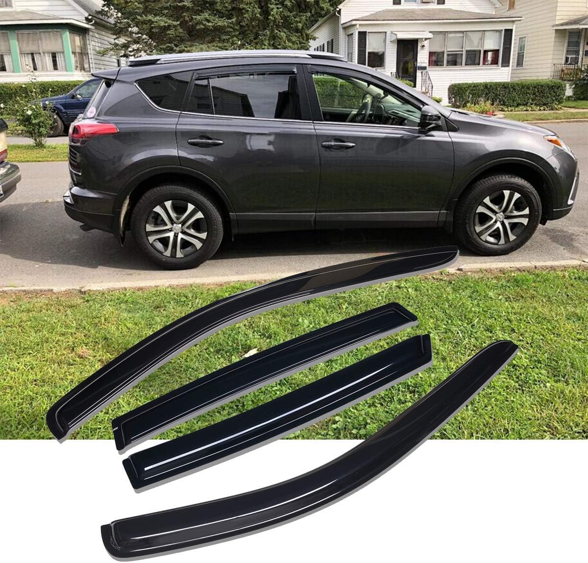 Lightronic WV94992 Outside-Mount Side Window Visor Deflector Rain Guard, Dark Smoke Shatterproof, 4-Pieces Set for 2013-2018 Toyota Rav4