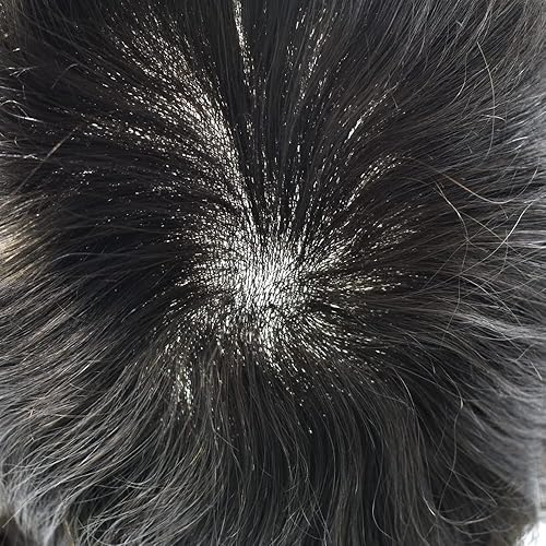 Miniatura 4 de Hair Nature - Tupé para hombres, sistema de repuesto de piezas de cabello humano, unidades de pelo negro con bucle en V de piel fina, 100% cabello