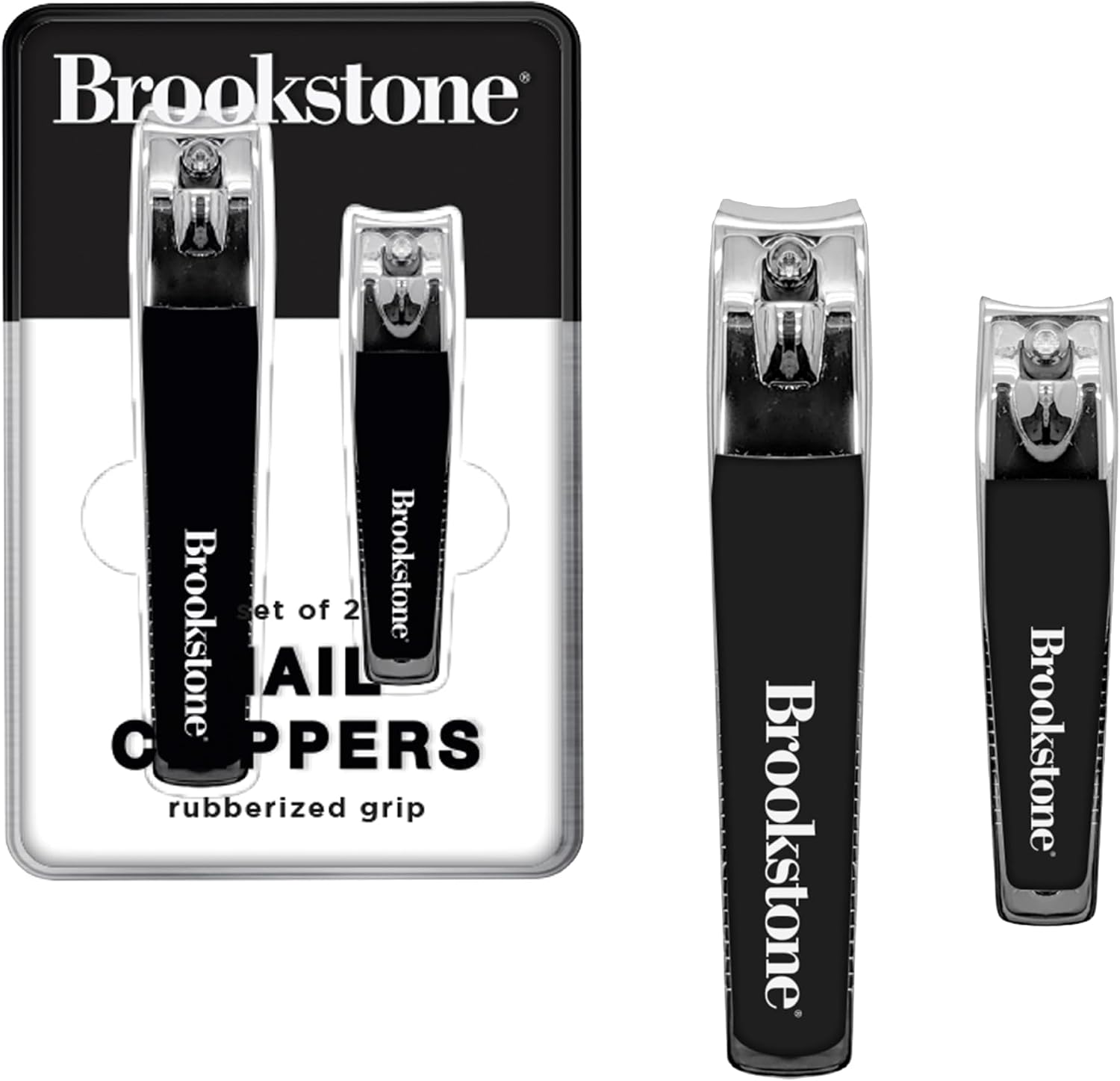 Brookstone Nail Clippers for Men and Women - Premium Stainless Steel Nail Clipper and Nail Cutter with Rubberized Non-Slip Grip, Precision Grooming Set Includes Two Nail Clippers and Case