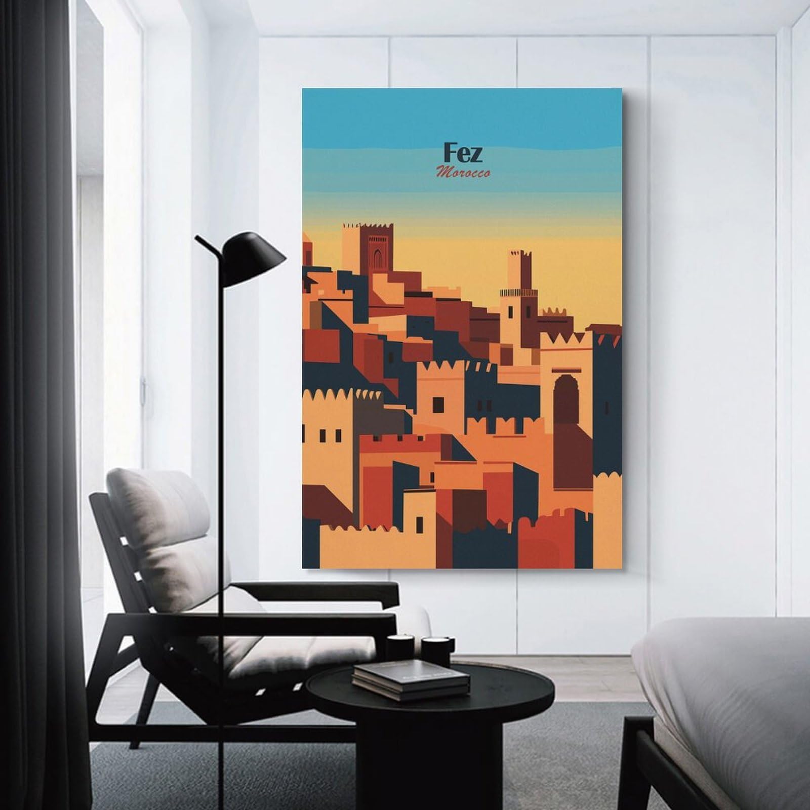 Junmoney Unframe-Style-7 Fes, Morocco Cityscape Wall Decor Canvas Print, 20X30inch(50X75cm), For Flats, Guest Rooms Or Compact Rooms, A Simple Refresh For Blank Walls