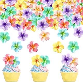 24 Pack Frangipani Cupcake Toppers Hawaii Flower Bridal Engagement Baby Shower Birthday Party Cupcake Picks Anniversary Party Decorations Supplies