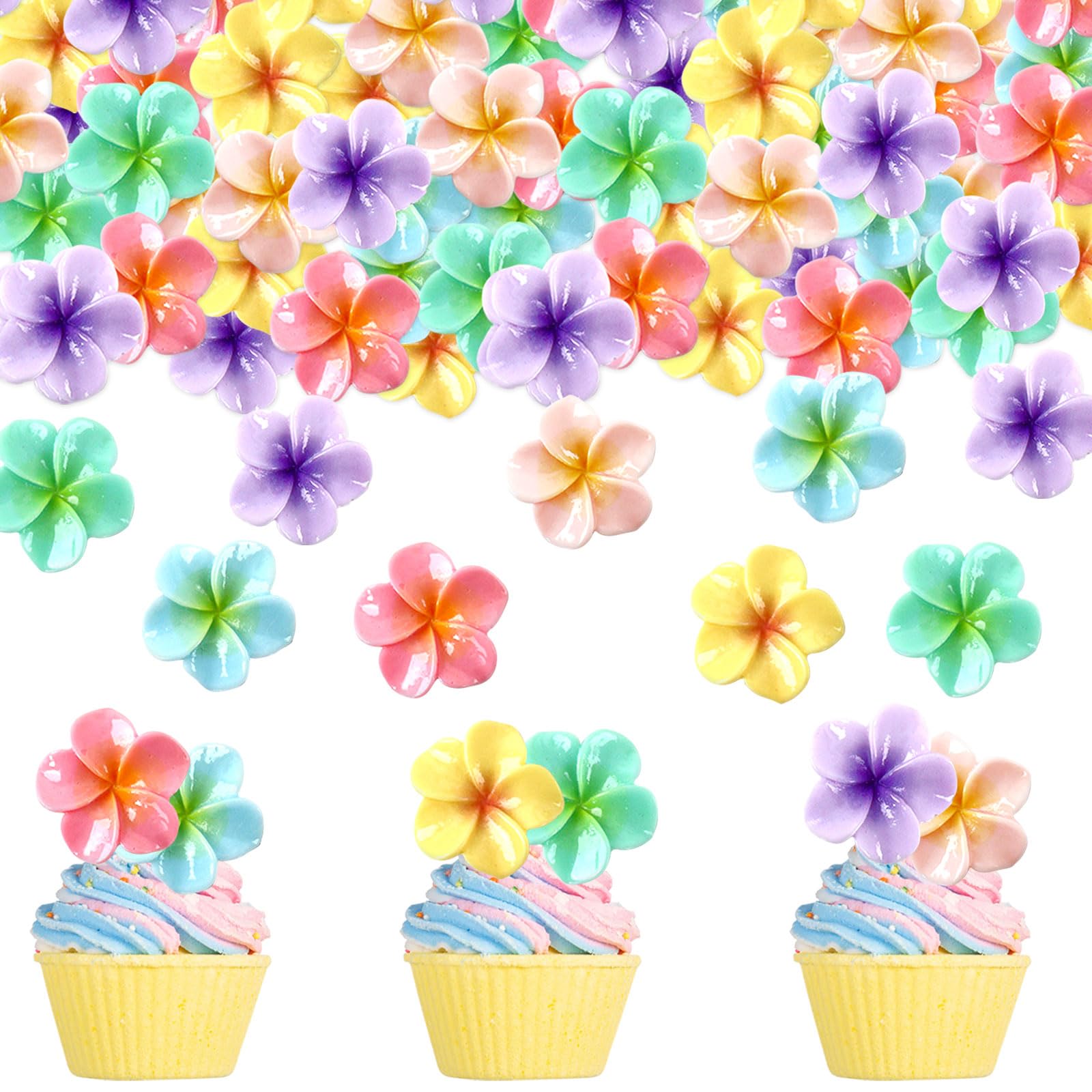 24 Pack Frangipani Cupcake Toppers Hawaii Flower Bridal Engagement Baby Shower Birthday Party Cupcake Picks Anniversary Party Decorations Supplies