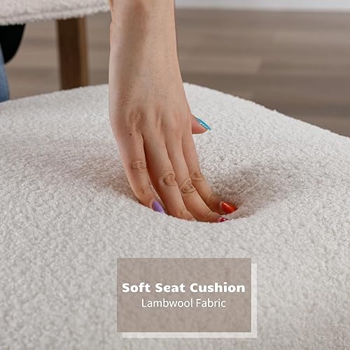 Miniatura 6 de HEAH-YO Juego de 2 sillas de comedor tapizadas de tela de lino con respaldo, cómodas sillas sin brazos con patas de madera para cocina, color beige